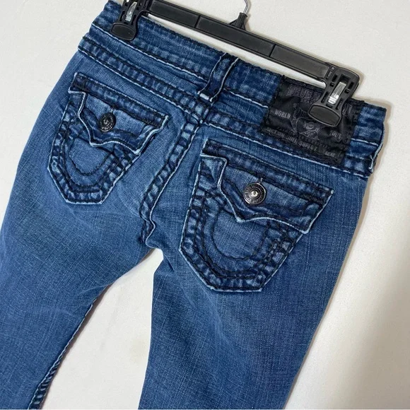 Vintage Y2K True Religion Distressed Dark Wash Ultra Low Rise Skinny Jeans 26 - Picture 15 of 16